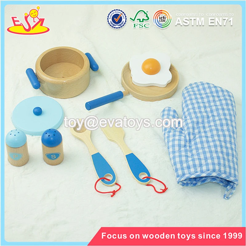 Wholesale best gift for preschool kids wooden 9 pcs cooking toy funny wooden cooking kitchen toy W10B128
