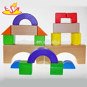 Wholesale colorful wooden building bricks toy funny multi shape wooden construct bricks toy W13A064