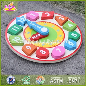 Neue heißeste pädagogische Uhr 3d Holzpuzzle für Kinder W14K020