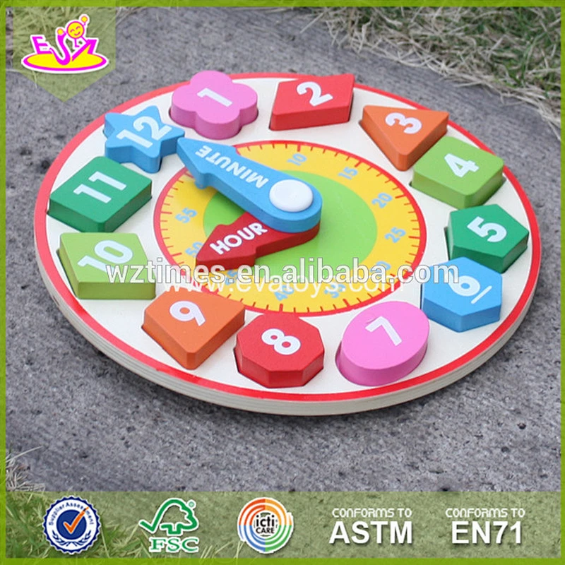 Neue heißeste pädagogische Uhr 3d Holzpuzzle für Kinder W14K020