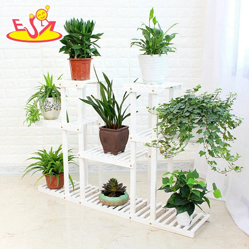 Custom white wood flower 3-tier pot display shelf for garden W08H112B