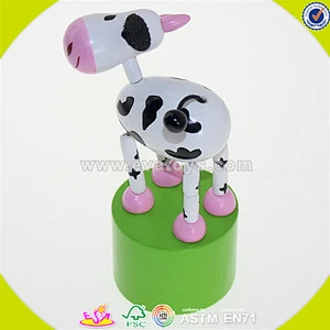 Wholesale cute design wooden thumb toy fashion cows shape kids wooden animal toy lovely baby wooden animal toy W06D068