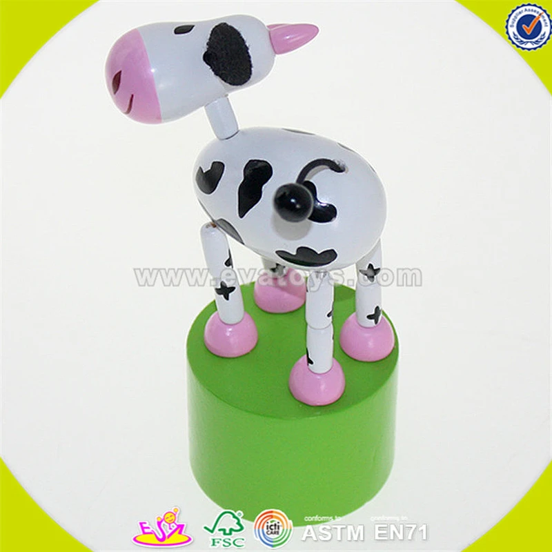 Wholesale cute design wooden thumb toy fashion cows shape kids wooden animal toy lovely baby wooden animal toy W06D068