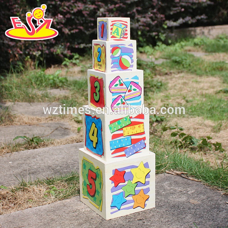 الجملة خشبية التراص وتكديس مكعبات للأطفال W13D127