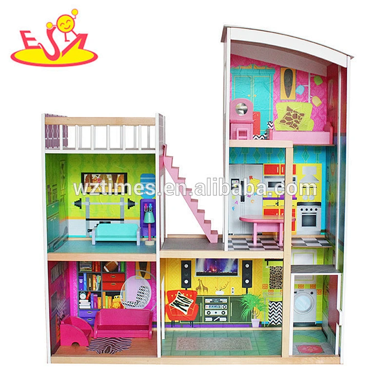 2018 Wholesale best sale wooden kids dollhouse lovely wooden kids dollhouse W06A246