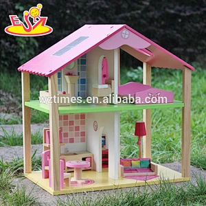 Großhandel 2 Etagen Mädchen Holz Puppenhaus Kits beste Design Kinder Holz Puppenhaus Kits W06A165-S