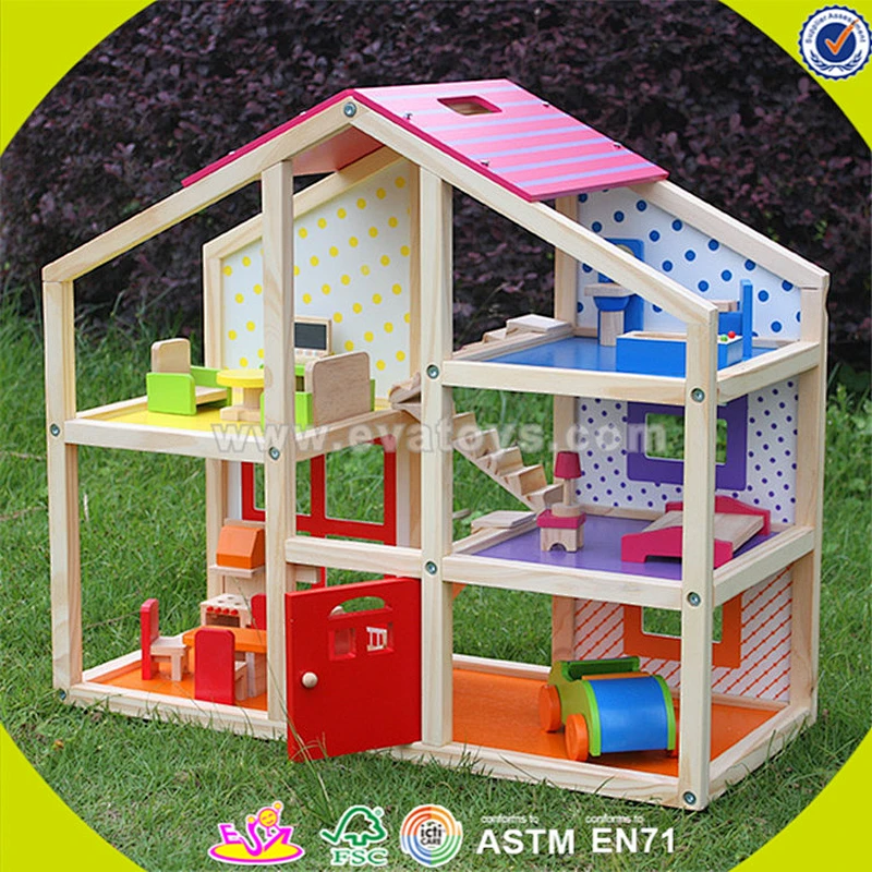 wholesale beautiful wooden dollhouse sets toy lovely baby wooden dollhouse toy popular wooden dollhouse toy W06A042