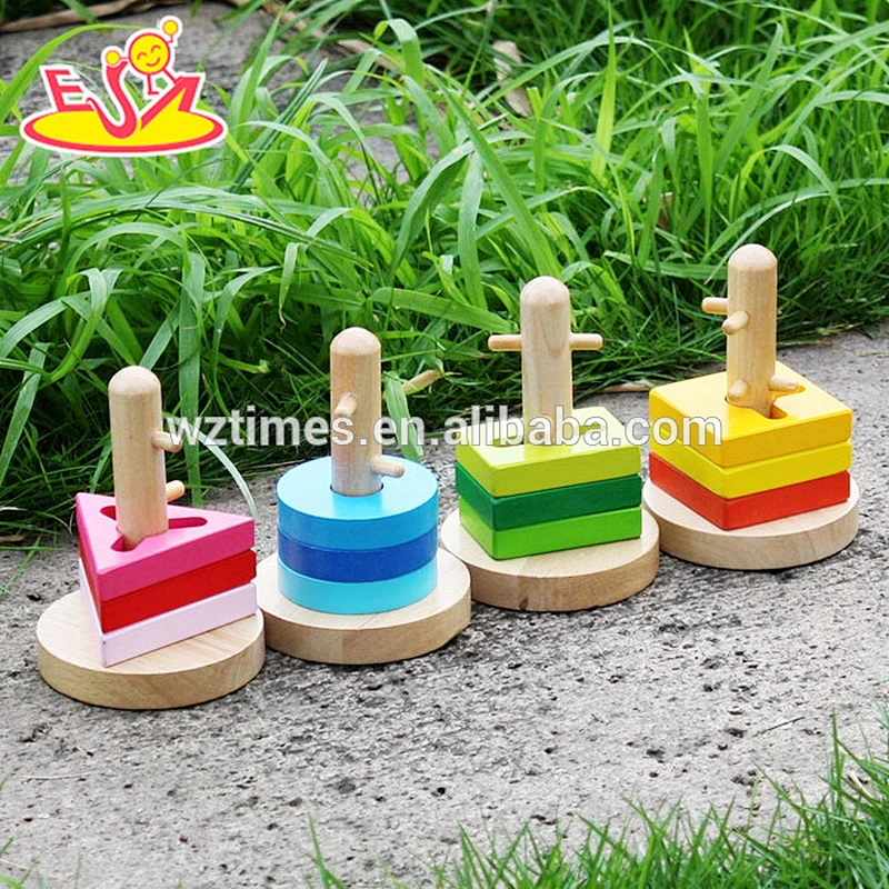 Großhandel hot baby holz stapeln geometrische blöcke spiel neue mode kinder holz stapel geometrische blöcke spielzeug