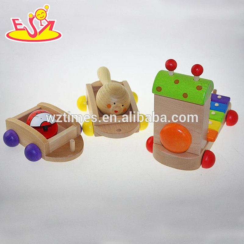 Wholesale interesting children wooden musical instrument train toy bring fun W07A087