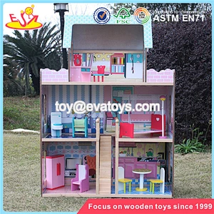 Wholesale early learning large wooden dollhouse toy beautiful baby large wooden dollhouse W06A037