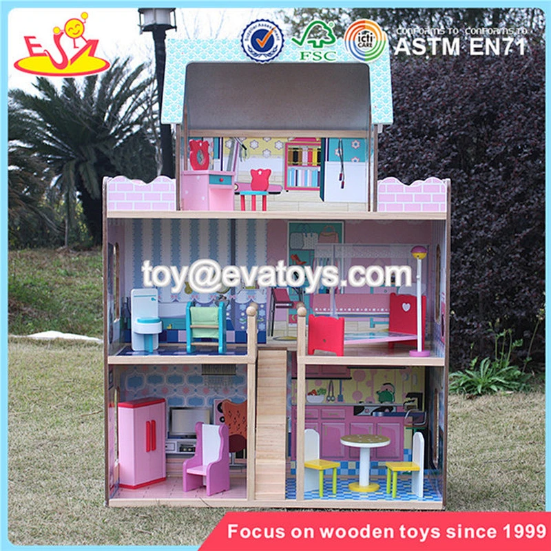 Wholesale early learning large wooden dollhouse toy beautiful baby large wooden dollhouse W06A037