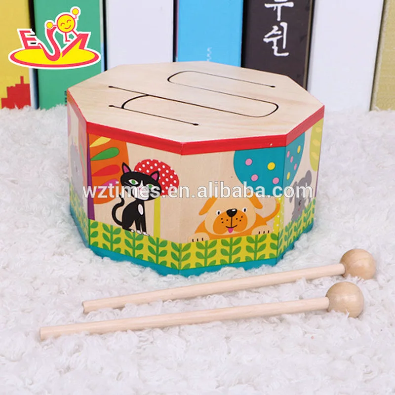 Wholesale unique creative music learning wooden children drum toy W07J041
