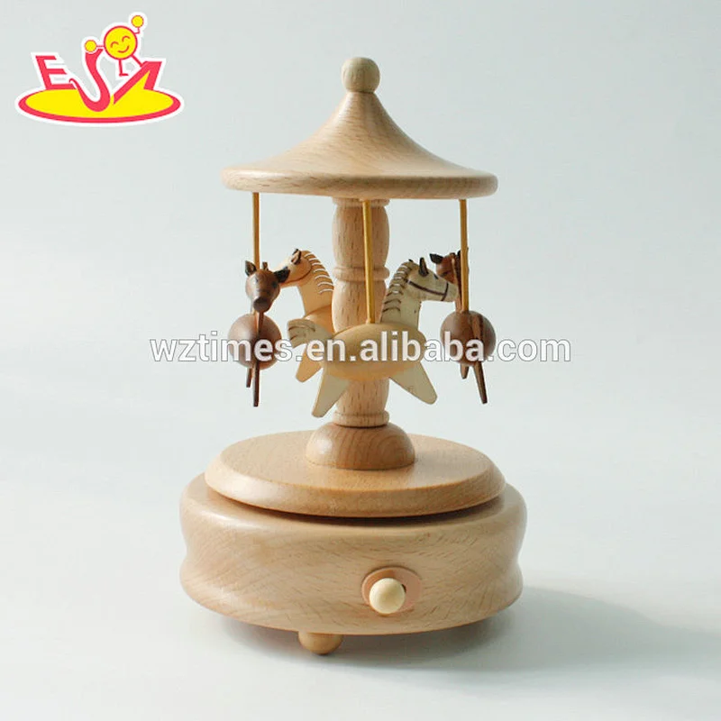 wholesale customized kids natural color wooden carousel music box for sale W07B039