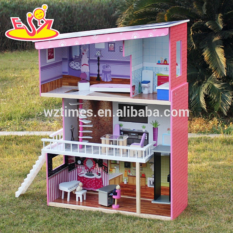 2018 Nuevo diseño de casa de muñecas de madera para niñas modelo de moda superior casa de muñecas de madera para niñas La mejor casa de muñecas de madera para niñas W06A151