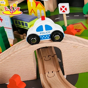 Customize educational 90PCS pink wooden train set table for kids W04C009B
