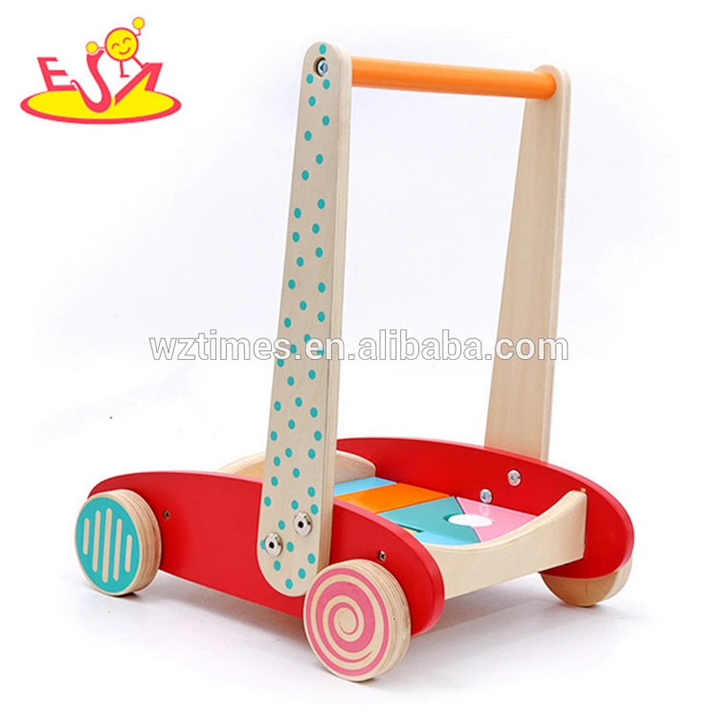 2018 wholesale preschool wooden baby walker with blocks new design colorful wooden baby walker with blocks W16E073