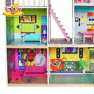 2018 Wholesale best sale wooden kids dollhouse lovely wooden kids dollhouse W06A246