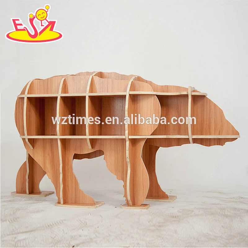 Wholesale high quality bear shaped wooden children bookshelf for sale W08D072
