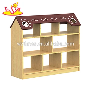Wholesale nursery school storage shelf wooden playroom storage top fashion children wooden playroom storage W08C186