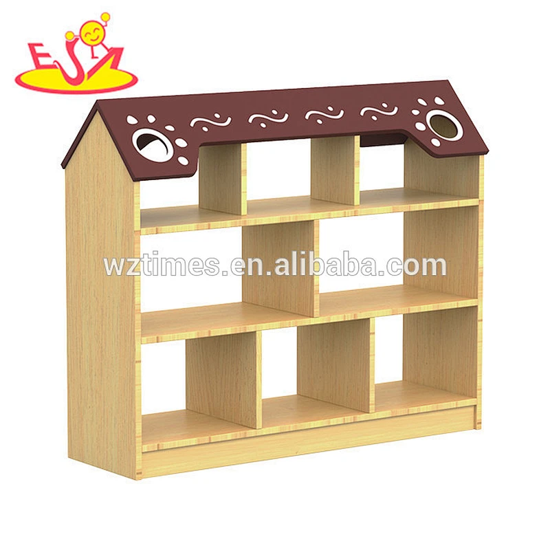 Wholesale nursery school storage shelf wooden playroom storage top fashion children wooden playroom storage W08C186