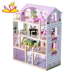 high quality 4 floors children wooden dollhouse kits with garage W06A238
