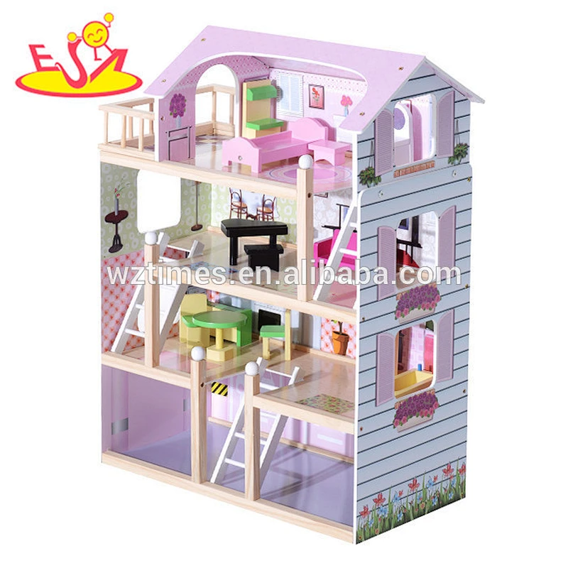 high quality 4 floors children wooden dollhouse kits with garage W06A238