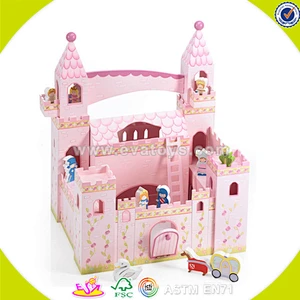 Wholesale fashion new large wooden dollhouse toy colorful kids wooden dollhouse high quality play wooden dollhouse W06A050