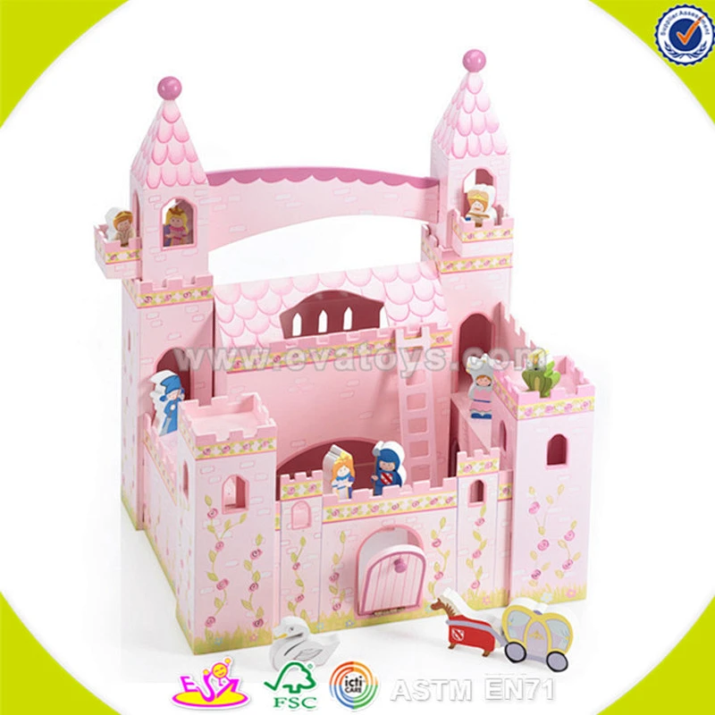 Wholesale fashion new large wooden dollhouse toy colorful kids wooden dollhouse high quality play wooden dollhouse W06A050