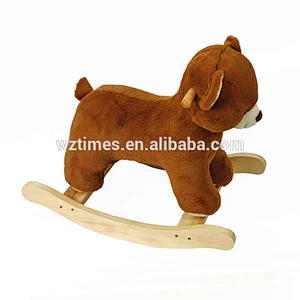 Wholesale cute indoor play toy wooden bear design plush rocking horse for baby W16D111