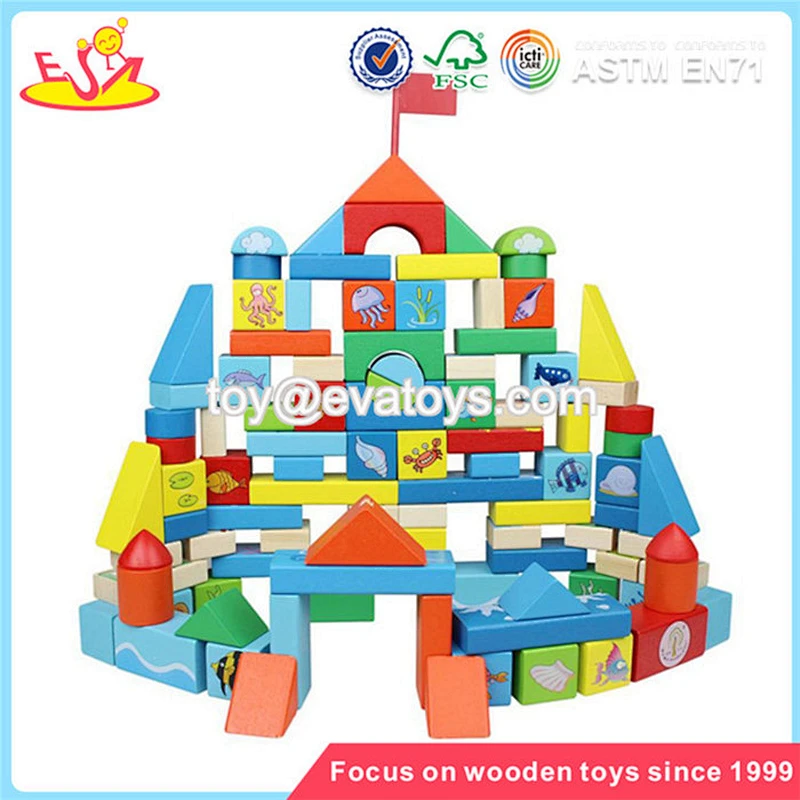 wholesale 100 Ocean blocks various styles wooden building blocks toy fashioned wooden blocks toy W13B010