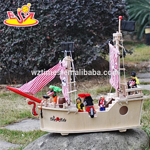 2018 wholesale baby wooden toy pirate ship new design kids wooden toy pirate ship best natural wooden toy pirate ship W03B061