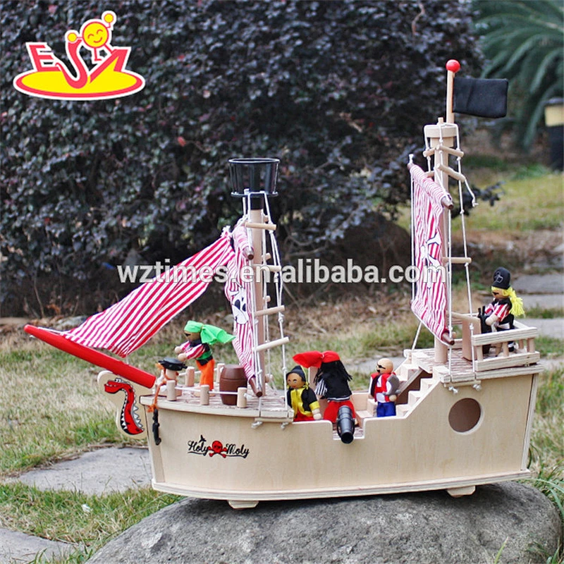 2018 wholesale baby wooden toy pirate ship new design kids wooden toy pirate ship best natural wooden toy pirate ship W03B061