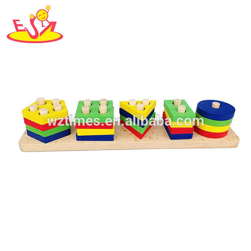 wholesale cheap kids wooden stacking sort blocks preschool shape sort blocks children wooden stacking classic game W13D112