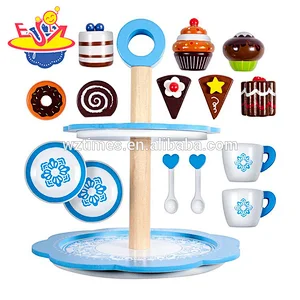 2018 Wholesale simply design wooden tea time toys pretend play preschool kid with decorative plate W10D178