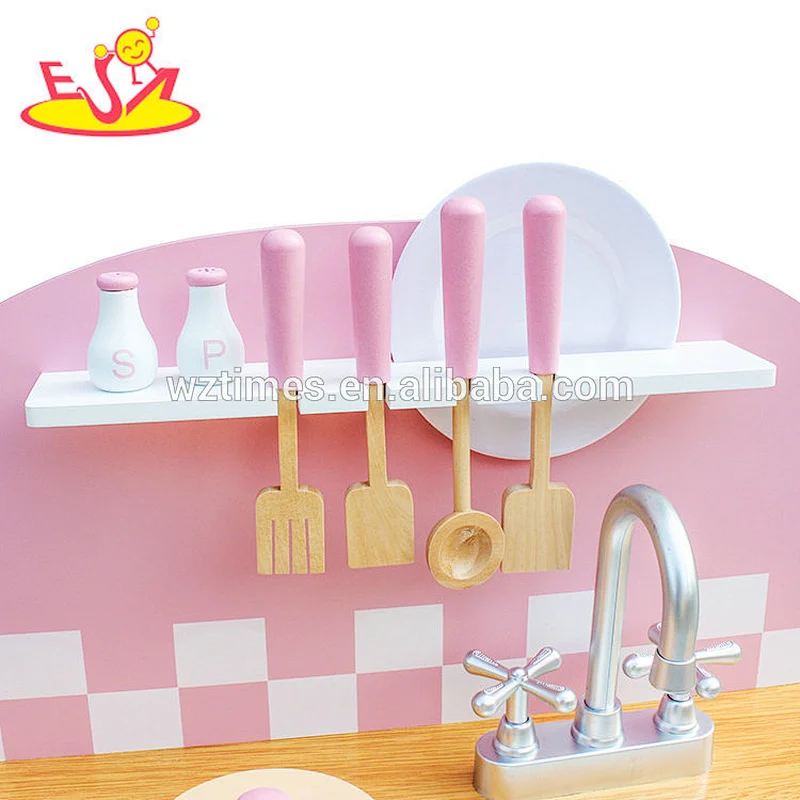 Juego de cocina de juguete de madera rosa pretender 2018 para niñas W10C385