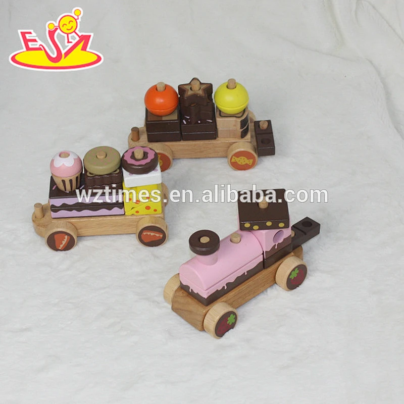 wholesale educational baby wooden cake train toy for pull W05C026