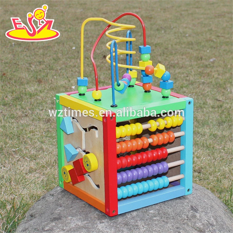 2018 wholesale multi-function toddlers wooden bead activity table new design funny kids wooden bead activity table W11B137