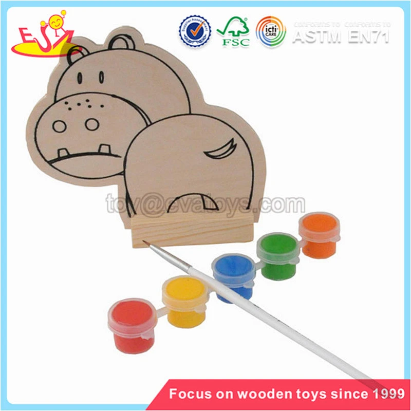 Wholesale top quality early creative animal pattern kids wooden painting toy W03A050