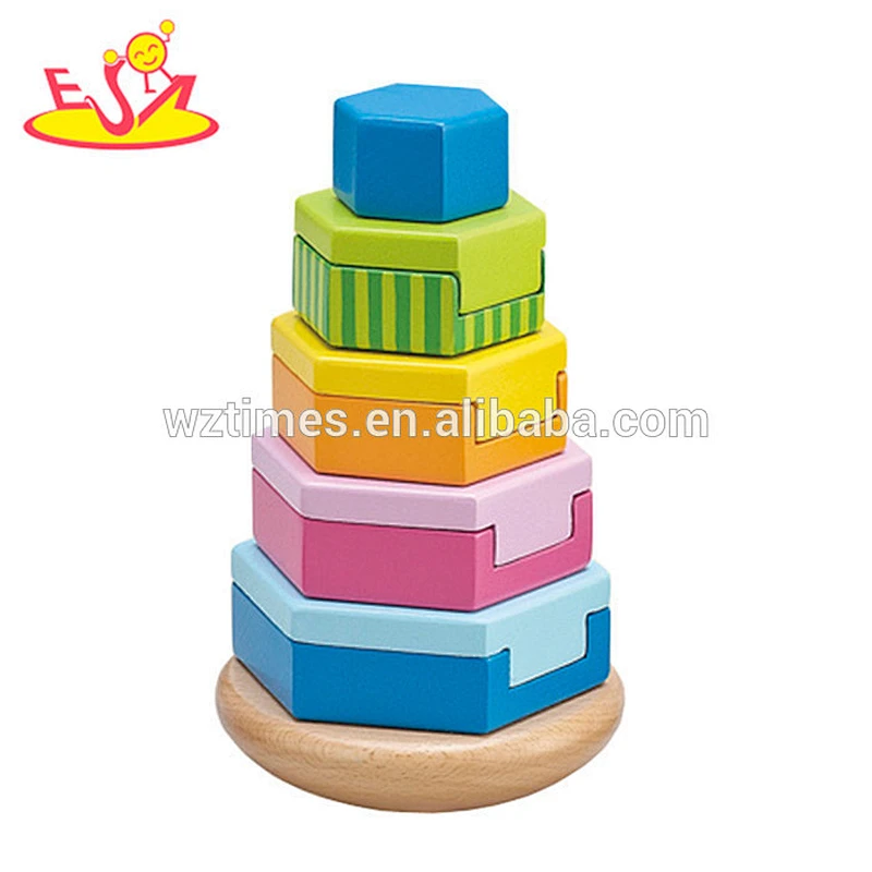 Venta al por mayor de alta calidad de madera bloques de apilamiento juguete multishape niño bloques de madera de apilamiento juguete W13D041