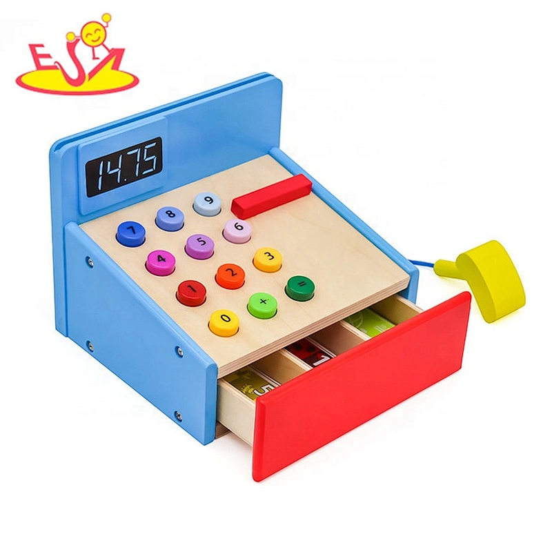 Promotional Gift Latest Pretend Play Wooden Calculator Toy Cash Register for Kids W10A021