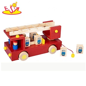 New design mini red wooden fire truck toy for kids W04A419