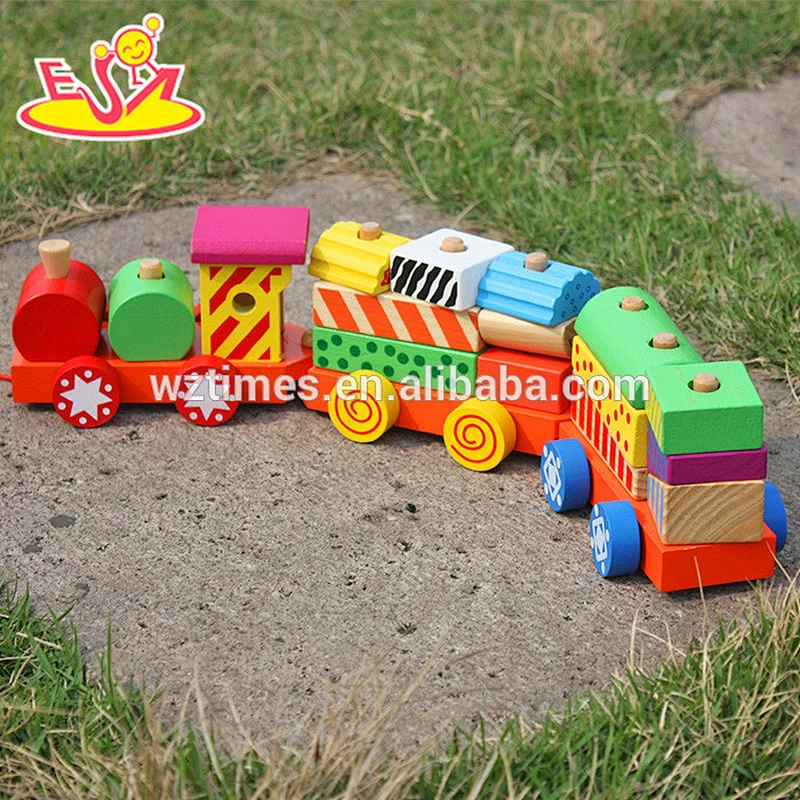 Wholesale colorful diy wooden pull blocks train toy for kids W05B087