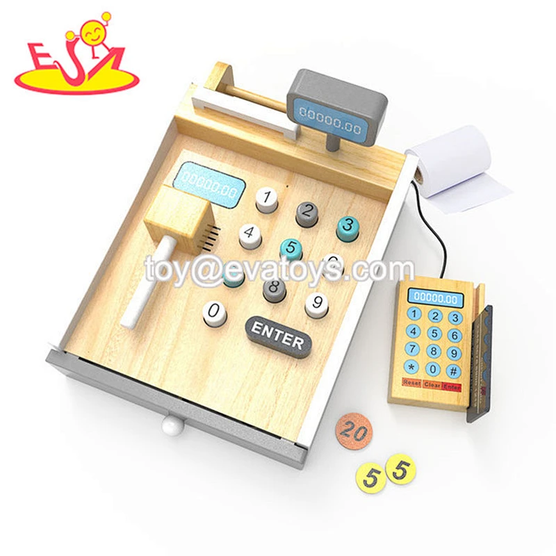 2018 wholesale kids wooden toy cash register new design children wooden toy cash register best toy cash register W10A065