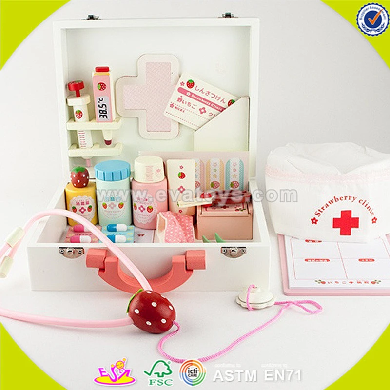 wholesale baby wooden medical care toy, hot sale kids role play wooden medical care toy, popular wooden medical toy W10D011