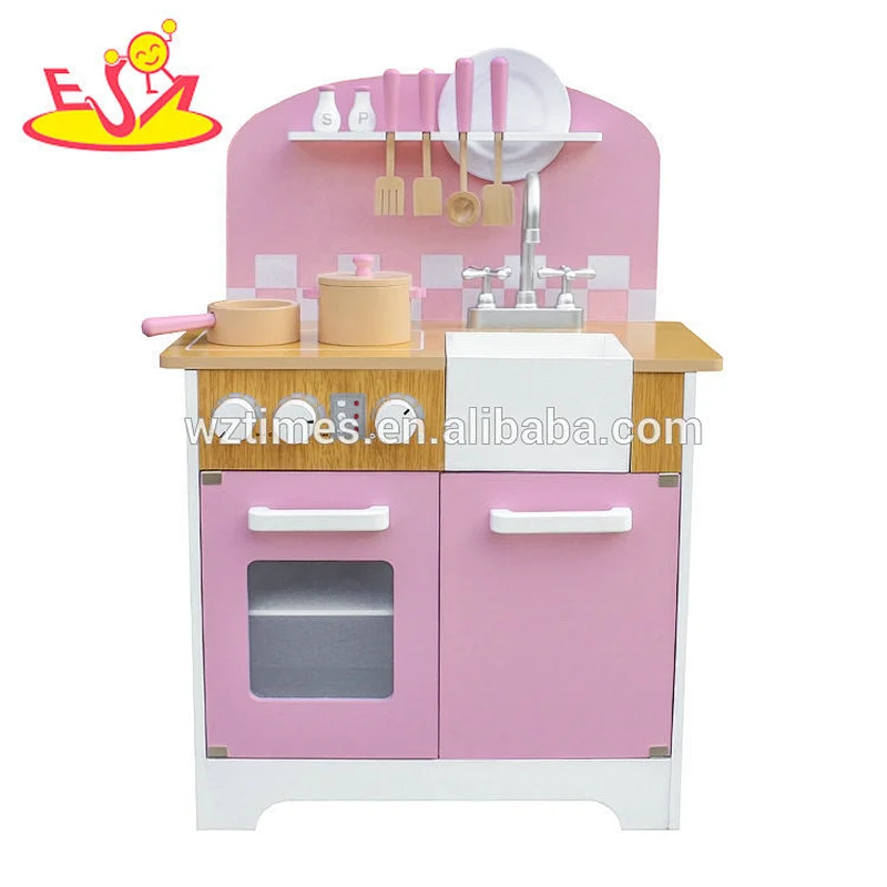 Juego de cocina de juguete de madera rosa pretender 2018 para niñas W10C385