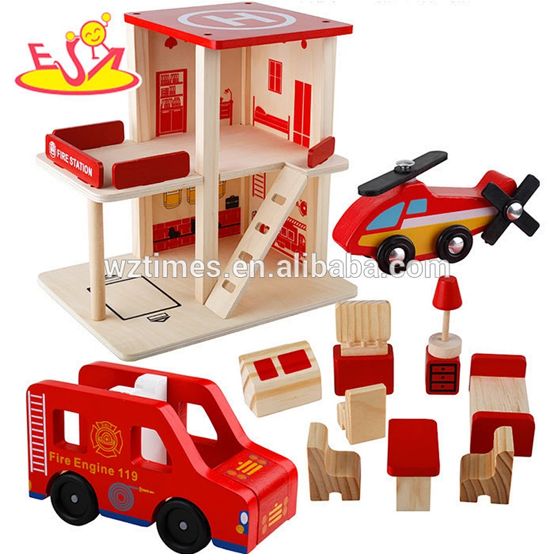 50% Discount kids wooden toy fire station for wholesale W04B030