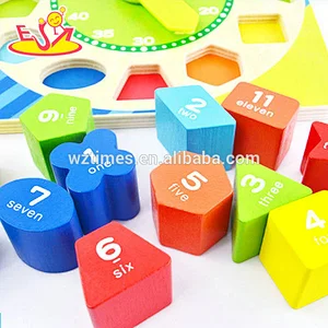 Wholesale educational puzzle wooden block clock toy for kids W14K047