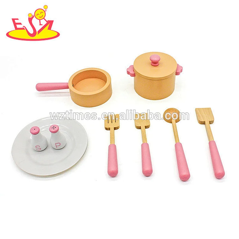 Juego de cocina de juguete de madera rosa pretender 2018 para niñas W10C385