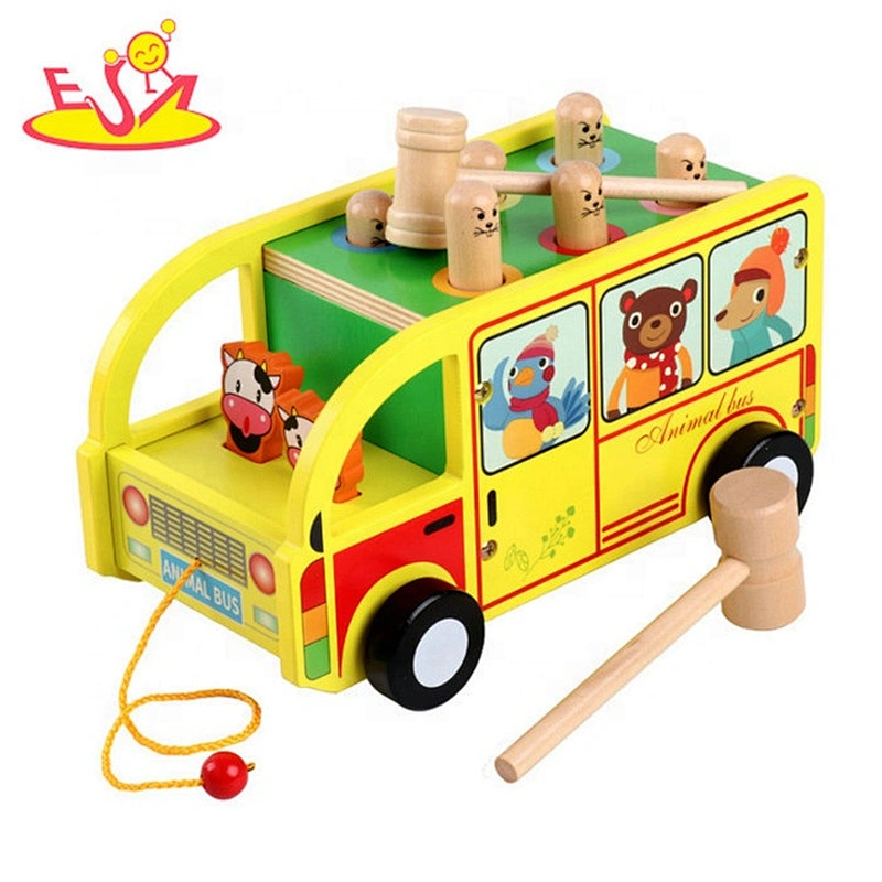 2019 New arrival educational small wooden animal bus toy for children W05C116