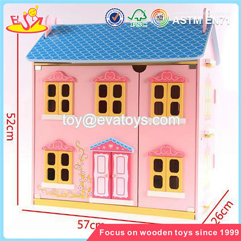 wholesale pink delicate kids wooden dollhouse beautiful children wooden chic dollhouse for sale W06A029